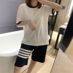 Spring and summer new tb short-sleeved T-shirt female students all-match loose and thin fashion hit color round neck top