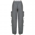 BIIKPIIK Women Pockets Sweat Pant Vintage Workout Overalls Mid Waist Drawstring Loose Cargo Pants Streetwear Jogging Trousers