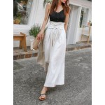 Green Spring Fashion Women's Pants with Elegant Temperament and Leisure Straps High Waist Cotton and Linen Loose Wide Leg Pants Women