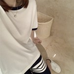 Spring and summer new tb short-sleeved T-shirt female students all-match loose and thin fashion hit color round neck top