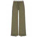 Weekeep Green Wide Leg Pants Low Rise Loose Solid Cargo Pants Women Casual Vintage Sweatpants Y2k Grunge Streetwear Capris Lady