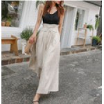 Green Spring Fashion Women's Pants with Elegant Temperament and Leisure Straps High Waist Cotton and Linen Loose Wide Leg Pants Women